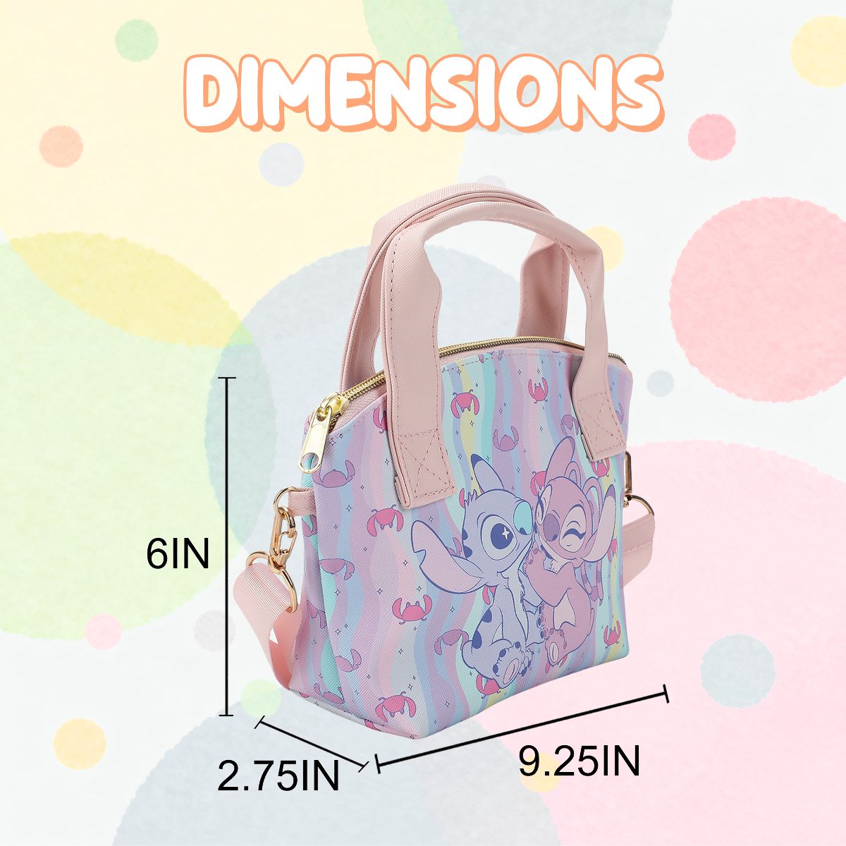 Disney Lilo & Stitch Angel & Stitch Hearts Pastel Striped 9.25" Mini PU Handbag - thumbnail 3