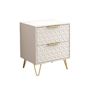 CIPACHO White Set of 2 Light-Luxury Wall-Mounted Nightstands - 2 Drawers, 3-Section Slides, Gold Legs & Handles, 3D Embossed - 1 of 4
