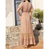 Women's Summer Bohemian Floral Maxi Dress with Short Sleeves, V-Neck, High Waist, and Ruffle Details - 4 of 4