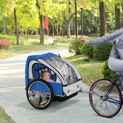 Aosom 2-Seat Kids Child Bicycle Trailer with a Strong Steel Frame and 5-Point Seat Harnesses