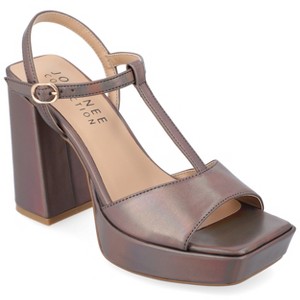 Journee Collection Womens Parson Metallic Vegan Leather Platform Sandals - 1 of 4