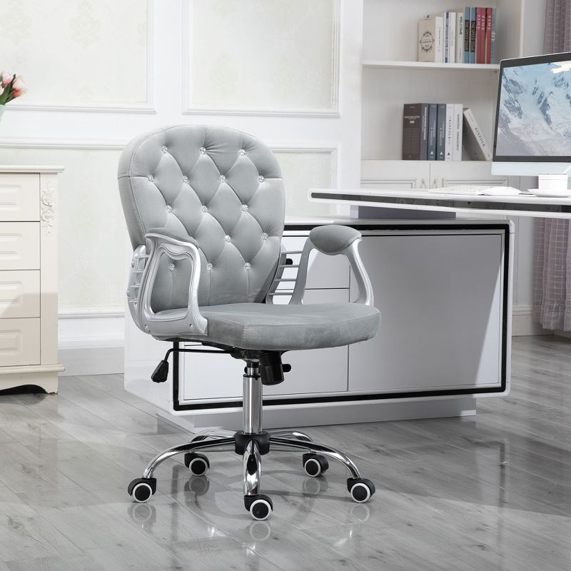 Vinsetto Vanity Middle Back Office Chair Tufted Backrest Swivel Rolling Wheels Task Chair with Height Adjustable Comfortable with Armrests, 3 of 11