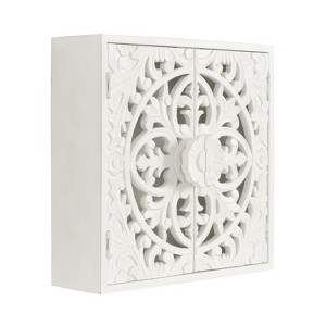 Kate & Laurel All Things Decor 20" Saanvi Traditional Carved Wood Wall Cabinet White: Artisan-Made, No Assembly, Includes Mounting Hardware - 1 of 4