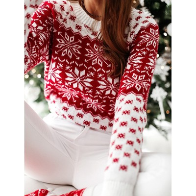 Womens Long Sleeve Pullover Sweater Kint Shirt Fall Casual Christmas Snow Jacquard Crew Neck Top