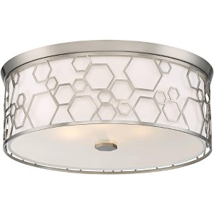 Minka Lavery Modern Ceiling Light Flush Mount Fixture 17" Brushed Nickel LED White Linen Drum Shade for Bedroom Kitchen Hallway - 1 of 3