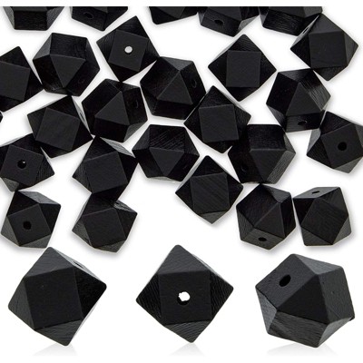 Bright Creations 50 Pack Black Geometric Wooden Beads for Arts and Crafts and Jewelry Making (25mm)