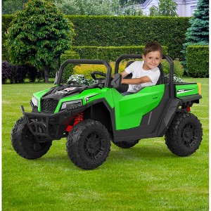 24V 4WD Ride On Dump Truck with Remote Control, 2 Seater Electric Toy Car for Kids, All-Terrain Kids Construction Vehicle w/Dump Bed & Shovel - 1 of 4