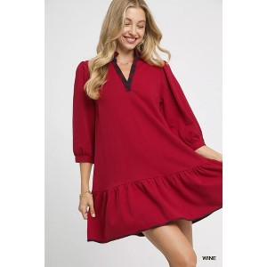 I am a Fashion junky Umgee French Terry Ruffle Hem Dress with Plaid Trim - 1 of 4