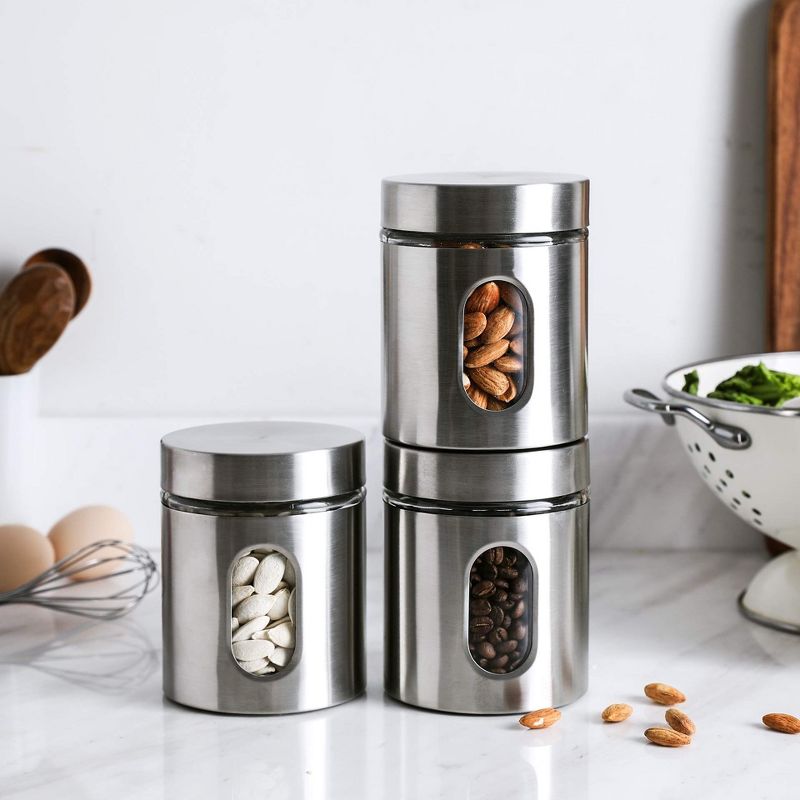 WHOLE HOUSEWARES Brushed Stainless Steel and Glass Canister with Window for Spices, 4 of 5