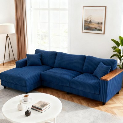 GDFStudio Congreve 114.5'' Corduroy L-Shape Rectangle Sectional Sofa with Storage Armrests
