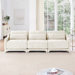 105" Modern 3-Seater Couch, Chenille Fabric Sofa with Elegant Armrests and Lumbar Pillow for Apartment or Hotel – Cuddlewood - 1 of 4