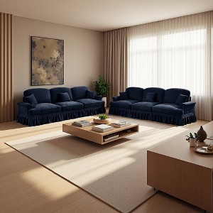 Classic Chenille Sleeper Sofa Couch with Flared Arms, Removable Skirt & 3 Ottomans - 1 of 4