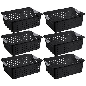 Sterilite Medium Ultra Storage Basket, Closet Organizer Open Bin, Cabinets, Pantry, Shelving and Countertop Space, Black, 6-Pack - 1 of 4