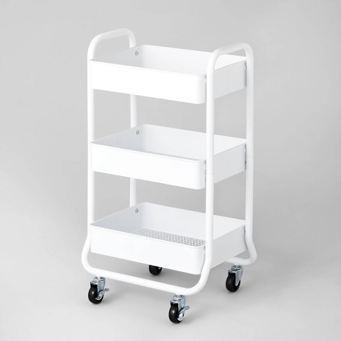 Foldable 3-Tier Bathroom Storage Shelves Rolling Wheels Cart Rack