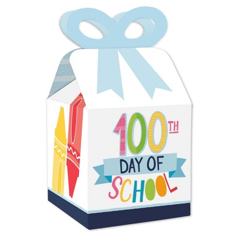 Big Dot of Happiness Happy 100th Day of School - Square Favor Gift Boxes -  100 Days Party Bow Boxes - Set of 12