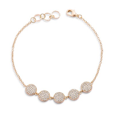 Slickblue Women’s 0.8ct CZ Pave Disc Bracelet, Rose Goldtone/Gold/Silver, 7" Chain + 0.5" Extender, Lobster Clasp