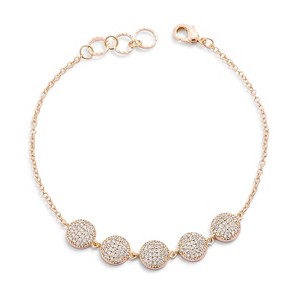 Slickblue Women’s 0.8ct CZ Pave Disc Bracelet, Rose Goldtone/Gold/Silver, 7" Chain + 0.5" Extender, Lobster Clasp - 1 of 3