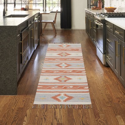 Ivory and Grey Southwestern Stripe Handwoven Cotton Runner Rug