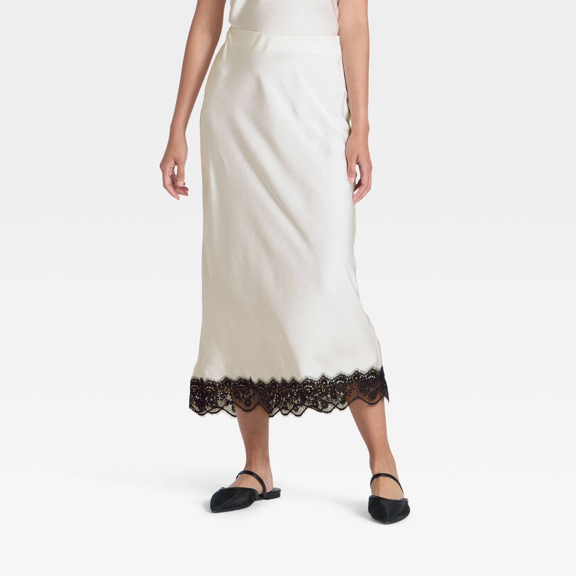 Women's Lace Trim Midi Skirt - A New Day™