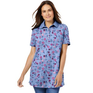 Woman Within Perfect Printed Short-Sleeve Polo Shirt - 1 of 4