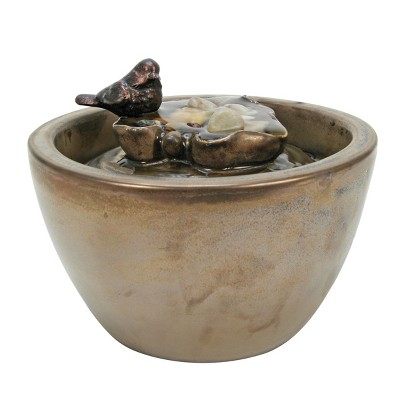 Bronze Bird on Leaf Indoor Water Fountain With Pump - Foreside Home & Garden