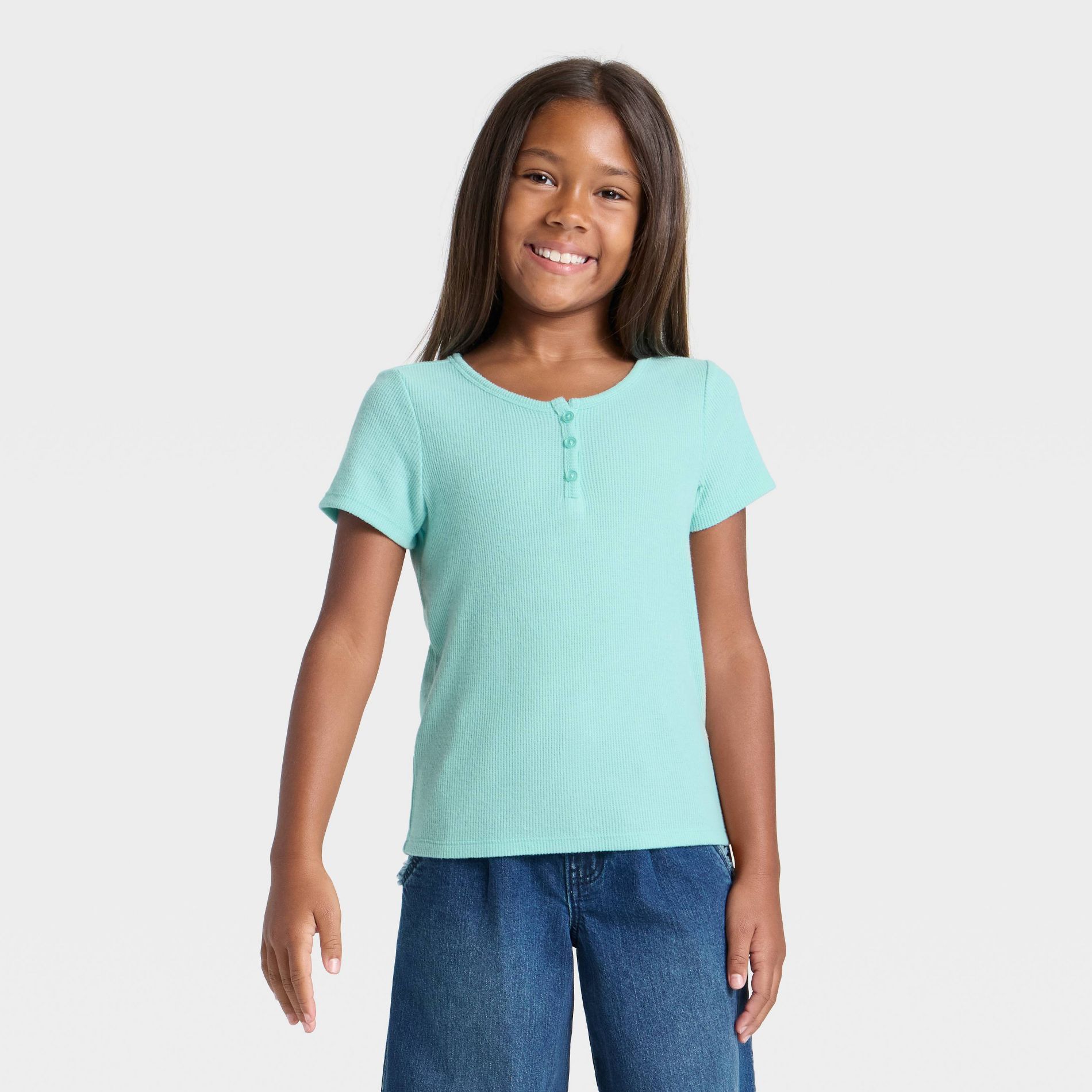 Girls' Short Sleeve Waffle Knit Henley T-Shirt - Cat & Jack™