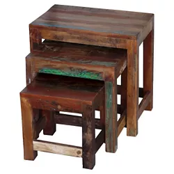3pc Reclaimed Wood Nesting Tables Natural - Timbergirl