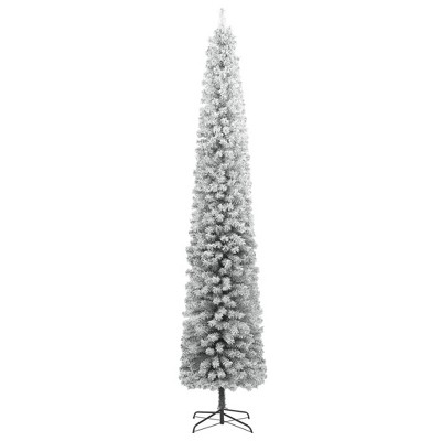 vidaXL Slim Christmas Tree with Stand 118.1" – Lifelike PVC Design, Snow Flocked Artificial Christmas Tree with Metal Stand for Stability