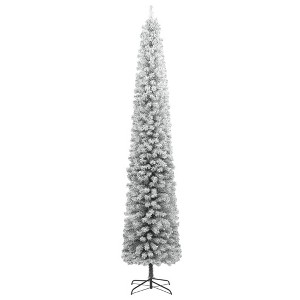 vidaXL Slim Christmas Tree with Stand 118.1" – Lifelike PVC Design, Snow Flocked Artificial Christmas Tree with Metal Stand for Stability - 1 of 4