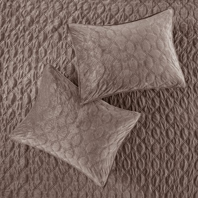 Taupe Full Velvet Reversible Quilt Set with Shams