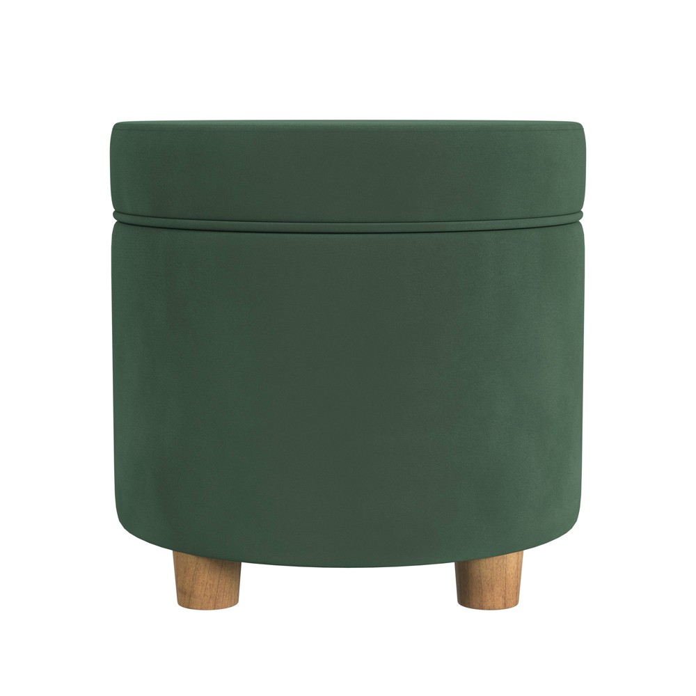 Round Storage Ottoman Loden Green - HomePop: Velvet Upholstered, Lift-Off Lid, Wood Legs, Bedroom & Living Room Furniture