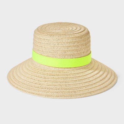 Packable Down Brim Straw Hat - A New Day Natural/Yellow L/XL