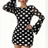 Women's Polka Dot Backless Mini Dress Flowy Chiffon Bell Long Sleeve Round Neck Party & Casual Dress - 3 of 4