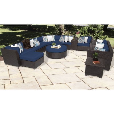 Barbados 12pc Patio Curved Sectional Seating Set with Cushions - Navy - TK Classics