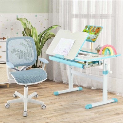 Blue Adjustable Mesh Kids Swivel Desk Chair with Fixed Arms
