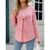 Women's Long Sleeve Front Knot Tops V Neck Ruffle Hem Casual Shirt Zip Up Flowy Blouses - 3 of 4