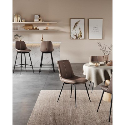 Set of 2 Brown Faux Leather and Metal Swivel Bar Stools