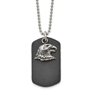 Black Bow Jewelry Men's Stainless Steel & Leather Eagle & Dog Tag Necklace, 22 Inch - 1 of 4