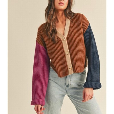 Women's Color Block Knit Sweater Cardigan - &merci