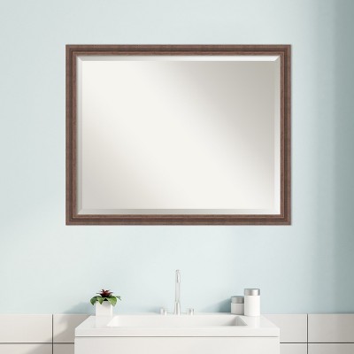 Distressed Rustic Brown Wood Rectangular Bathroom Vanity Mirror