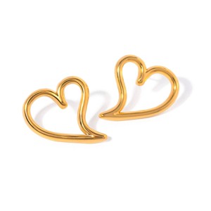 Curved Heart Earrings for Women Gold Stainless Steel Chunky Studs Lightweight Ginger Lyne - 1 of 4