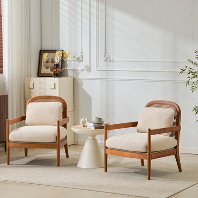 Grungis 26.6" Wide Accent Chair with Solid Wood Frame,Arm Chair with Rattan Backrest,Accent Chair for Bedroom,Reading Room,Office