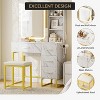 Bedroom Makeup Vanity Desk Set: Sliding LED Lighted Mirror, USB Charging Station, 4 Drawers, 5 Shelves + Cushioned Stool - 3 of 4