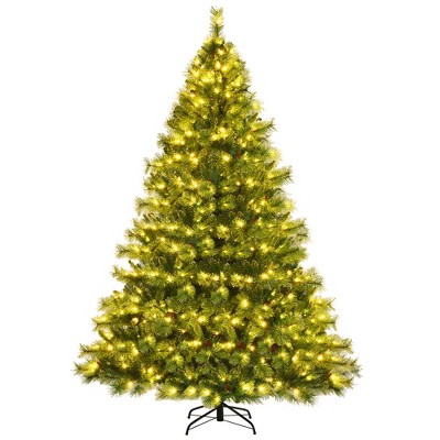 Costway 8ft Pre-lit Hinged Christmas Tree w/ 1913 Glitter Tips & Pine Cones
