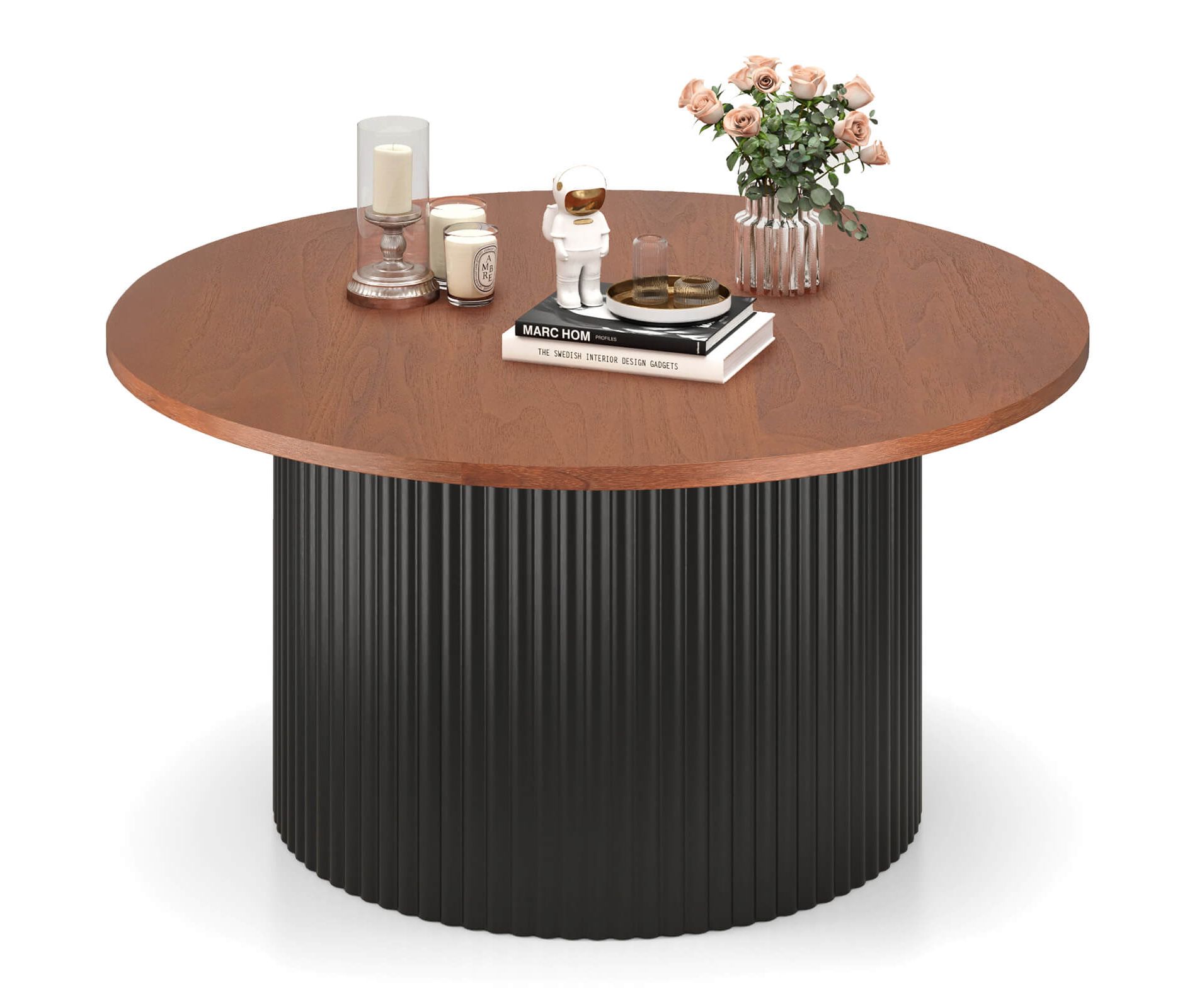 Costway Round Coffee Table 32" Tea Table with Solid Wood Frame Home Accent Cocktail Table