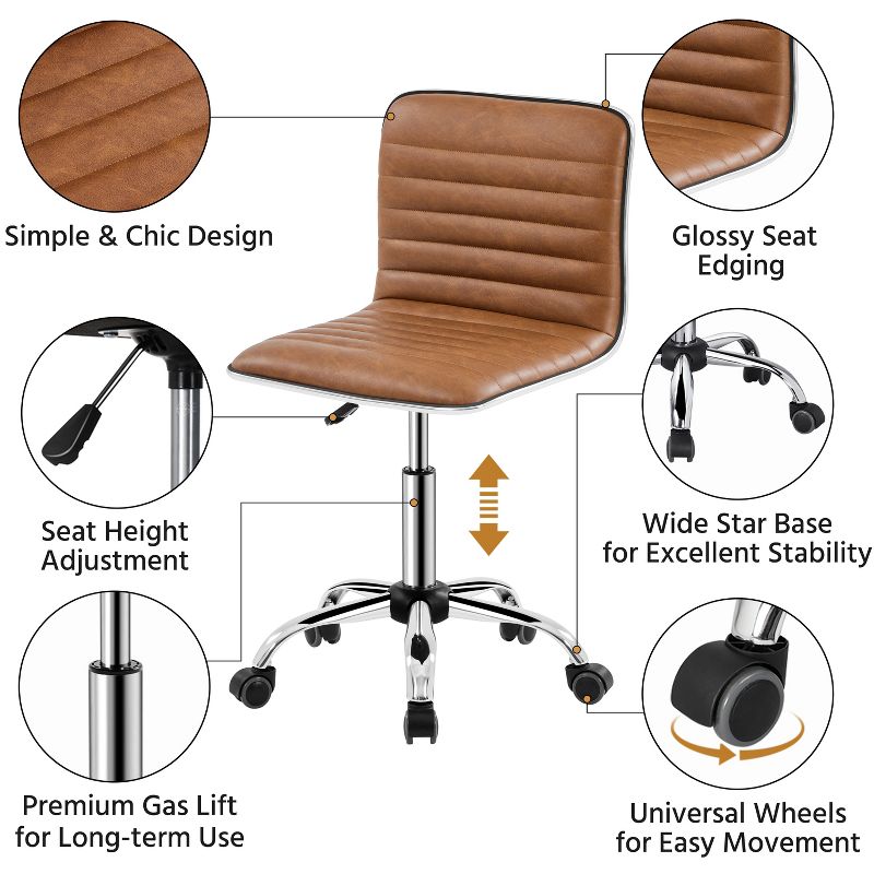 Yaheetech PU Leather Armless Office Chair Desk Chair with Wheels, 5 of 14