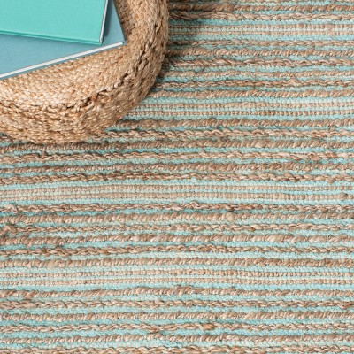 Cape Cod Aqua Handwoven Cotton Jute Area Rug 5' x 8'