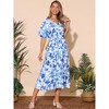 INSPIRE CHIC Women's Summer Boho V Neck Short Sleeve Tie Waist Flowy Floral Slit Beach Maxi Dress - 4 of 4