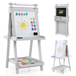 Costway Foldable Easel for Kids 3-in-1 Double-sided Art Easel with Chalkboard Blue/Gray/Green/Pink/White - 1 of 4