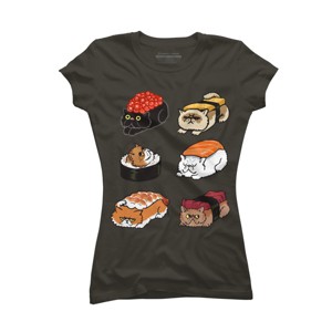 Junior's Design By Humans Sushi Persian Cat By huebucket T-Shirt - 1 of 3